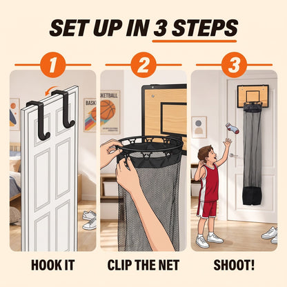 Set up in 3 steps: hook it, clip the net, shoot